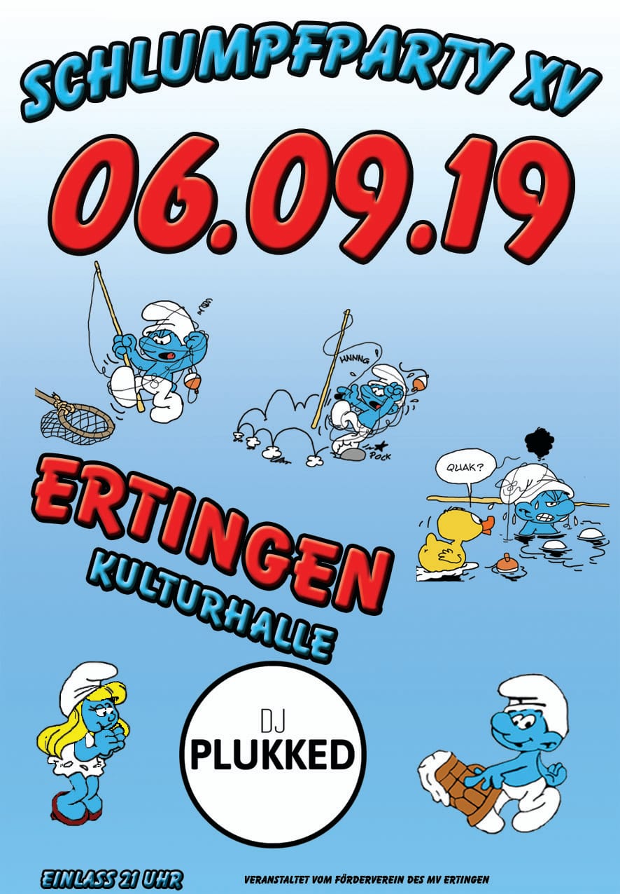 Am 06.09.2019 findet die Schlumpfparty 2019 in der Kulturhalle Ertingen statt.